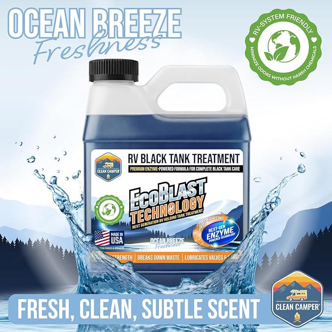 Clean Camper Extreme Strength RV Black Tank Treatment Liquid, 32 oz | Odor Control, Waste Breakdown, Lubricates Valves & Seals, Keeps Sensors Clean