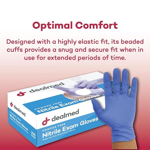 Dealmed Nitrile Exam Gloves – 100 Count Medium (Pack of 1) Disposable, Non-Irritating, Latex Free, Multi-Purpose for First Aid Kit, Medical Facilities & More
