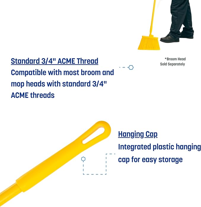 SPARTA 48" Fiberglass Replacement Handle with 3/4" Acme Thread Tip, Polyester Veil Reinforced, Hanging Cap, Commercial Cleaning, Yellow
