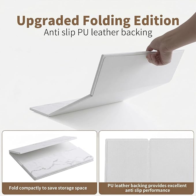 Large Quick-Dry Stone Drying Mat for Kitchen Counter, 24" × 16", Foldable Diatomaceous Earth Dish Drying Mat with PU Non-Slip Base,for Bottles Cups Dishes (White (3-fold), 24" × 16")