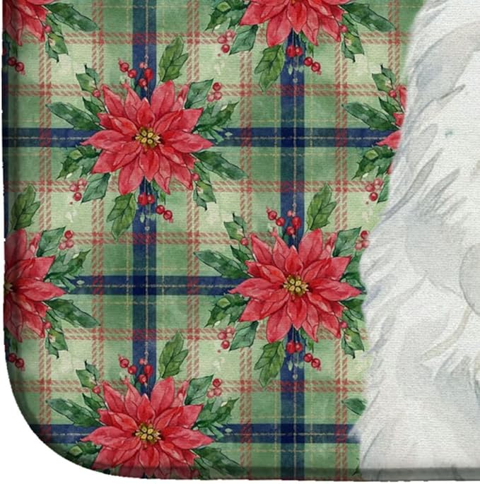 Caroline's Treasures White Samoyed Christmas PoinsettIas Dish Drying Mat Absorbent Dish Drying Mat Pad for Kitchen Counter Dish Drainer Mat for Countertop, 14 x 21", Multicolor