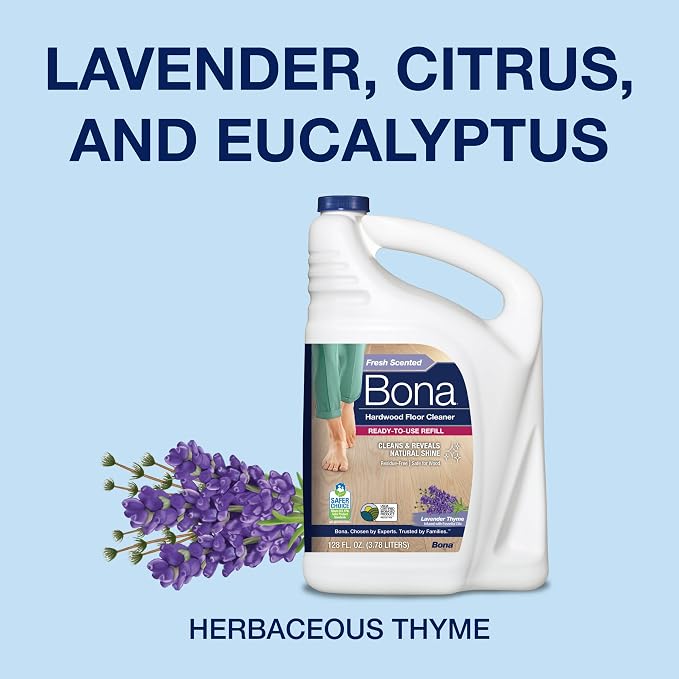 Bona Hardwood Floor Cleaner Refill - 128 fl oz - Lavender Thyme Scent - Residue-Free Floor Cleaning Solution Spray Mop and Spray Bottle Refill - For Wood Floors
