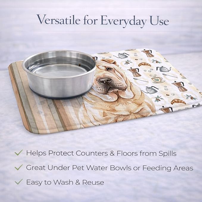 Caroline's Treasures Shar Pei Coffee Bar Dish Drying Mat Absorbent Dish Drying Mat Pad for Kitchen Counter Dish Drainer Mat for Countertop, 14 x 21", Multicolor