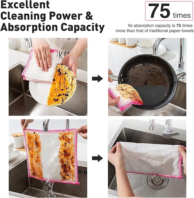 OnBrand Naturally Wood Fiber Cleaning Cloth, Microfiber Cleaning Cloths, 20 Pcs (12" x 10.7" Each), 8 Layers High-Density Super Absorbing Dish Cloths, Reusable General Kitchen Towel