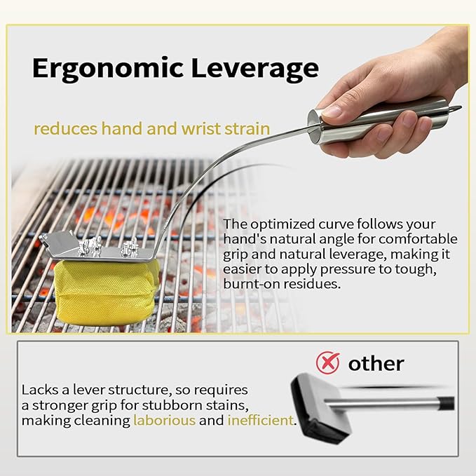 Grill Brush Bristle Free,Steam Cleaning Grill Brush.Stainless Steel Handle and Replaceable Cleaning Head, Secured by Four Wing Nuts for Cast Iron/Stainless-Steel Grates