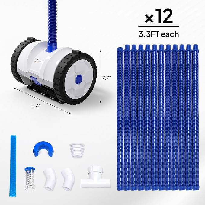 VINGLI Automatic Pool Cleaner for Inground Pools – Suction-Side Pool Vacuum with Powerful Wall-Climbing, 40FT Tangle-Free Hose, Ultra-Quiet Operation – Navy Blue & White