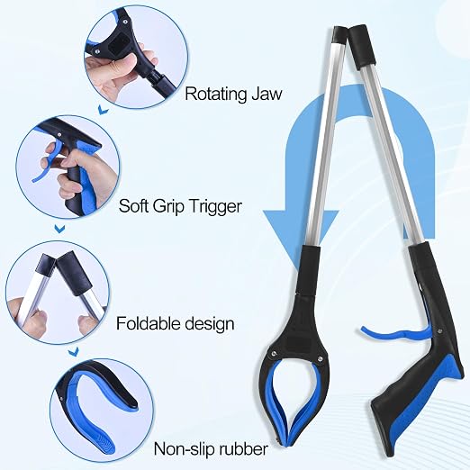6-Piece Heavy-Duty Trash Collection Tool - 32-Inch Lightweight Telescopic Grabber Ergonomic Handle, Non-Slip Grip | Multi-Purpose Mobility Aid for Seniors