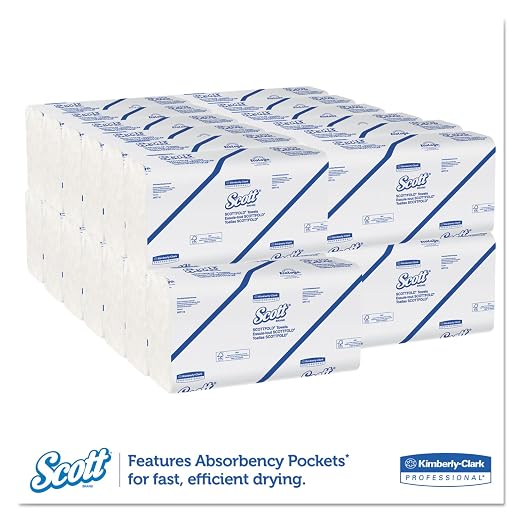 Scott 01980 SCOTTFOLD Paper Towels, 9 2/5 x 12 2/5, White, 175 Towels/Pack, 25 Packs/Carton