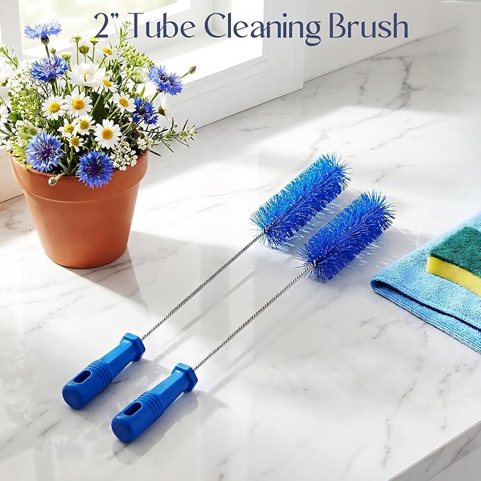 Baderke 2 Pieces Drain Brush Pipe Cleaning Tube Brushes 19.7 Inch Plastic Shower Pipe Flexible Cleaning Tool(Blue,19.7 x 2 Inch)