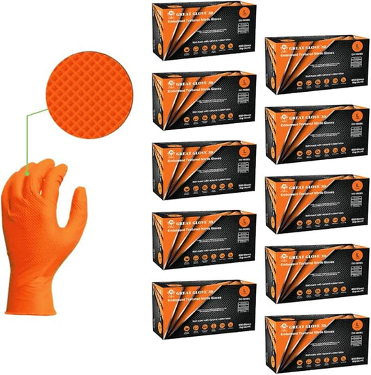 GUS Orange 8 Mil Diamond Grip Nitrile Disposable Gloves