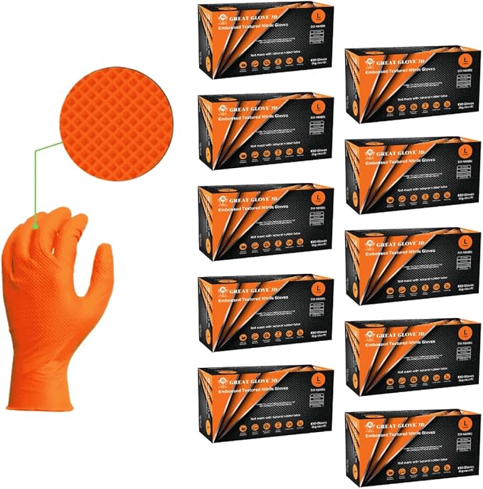 GUS Orange 8 Mil Diamond Grip Nitrile Disposable Gloves