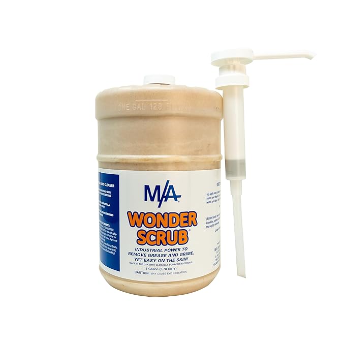 M/A Wonder Scrub - Industrial Strength Mechanic Hand Cleaner - Heavy Duty Walnut Shell Soap - White Bottle Pump (1 Gallon & Pump)