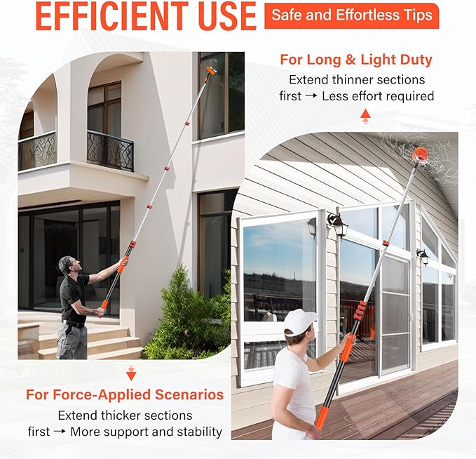 5-24FT Telescoping Extension Pole,Reach 30FT Extension Pole for Cleaning,Multi Purpose Telescopic Pole with 3/4'' Universal Threaded,Lightweight Professional Telescopic Pole for Outdoor Indoor Use