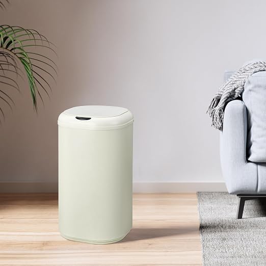 30L (8 Gallon) Beige Stainless Steel Motion Sensor Trash Can - Touchless Automatic Lid, Cylindrical Smart Waste Bin for Kitchen Bathroom Living Room Home Office