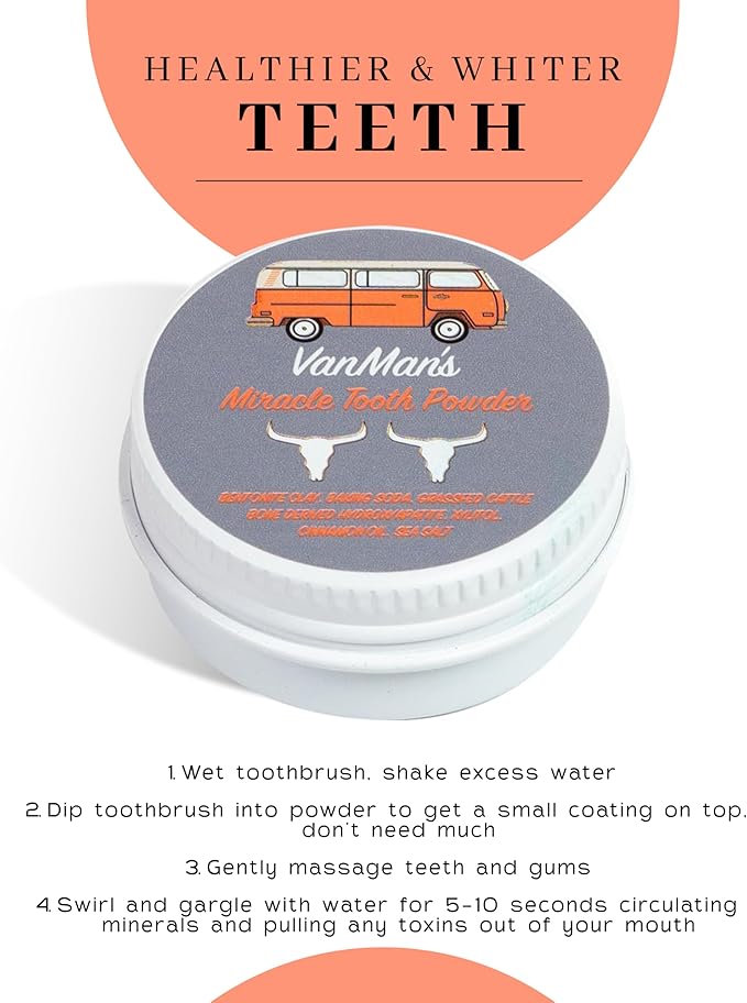 Vanman's - Tiny Cinna-Bone Tooth Powder - Fluoride-Free Remineralizing Tooth Powder with Baking Soda, Grassfed Cattle Bone, Cinnamon Oil, Sea Salt, Bentonite Clay for Teeth - 0.25 oz