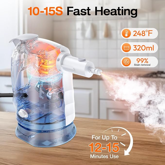Steam Cleaner for Home, Steam Mop with Detachable Steamer, 320ml Water Tank, 10s Fast Heating, 10-in-1 Handheld Steamer for Cleaning Kitchen, Floor, Tiles, Window, BBQ Grill, Car