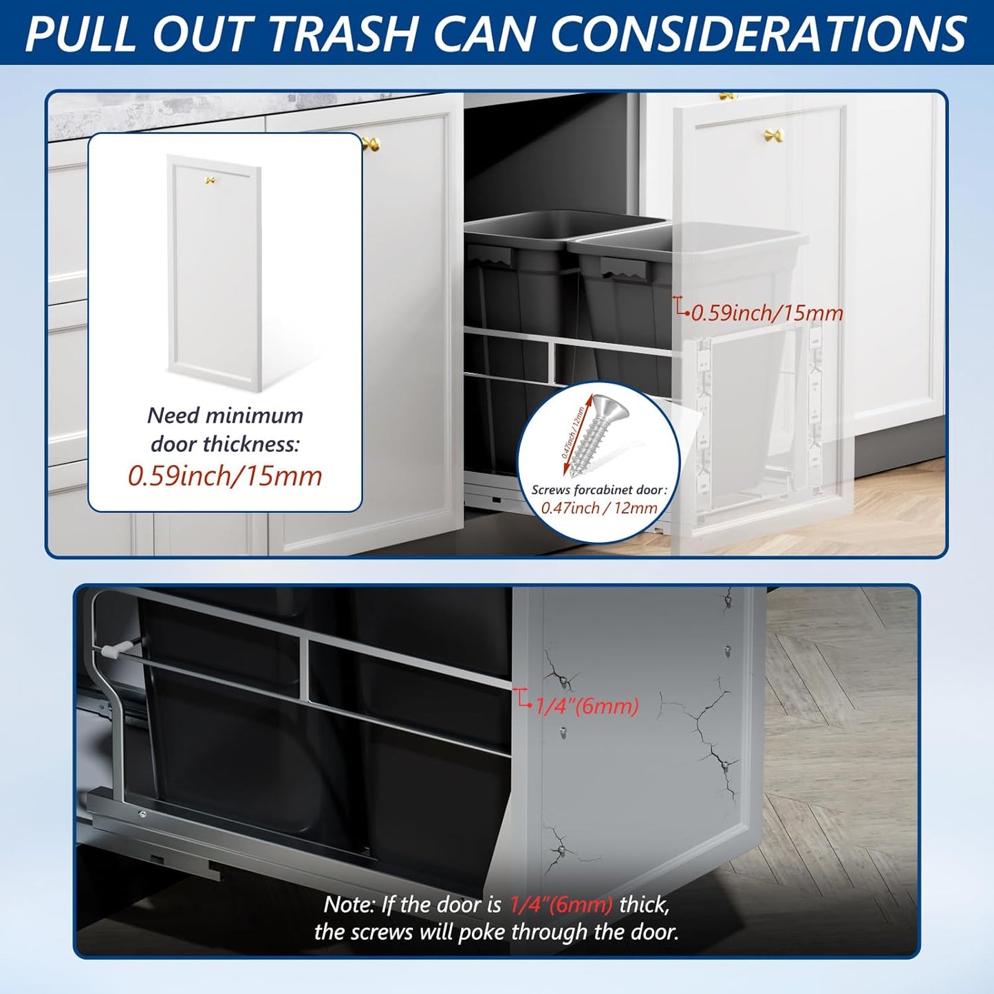 Insputer Dual Pull Out Trash Can Under Cabinet with Soft-Close Slides, Heavy Duty Under Sink Trash Can Kit for Kitchen Sink, Laundry, Garbage Can Not Included, Requires 17" W X 24" D Cabinets