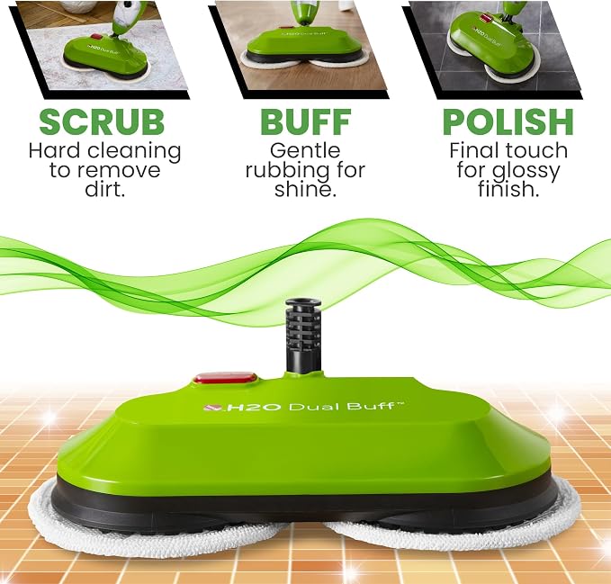 H2O MOP X5 Dual Buff Steam Mop Head Attachment - Great For Hardwood, Tile Floor Buffing, Cleaning and Steaming - Includes 2 Soft Scrub Washable Pads