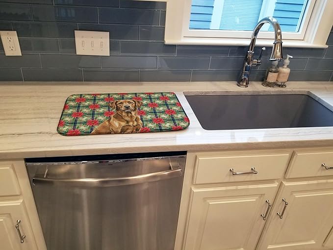 Caroline's Treasures Chesapeake Bay Retriever Christmas PoinsettIas Dish Drying Mat Absorbent Dish Drying Mat Pad for Kitchen Counter Dish Drainer Mat for Countertop, 14 x 21", Multicolor
