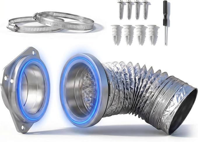 DV180 Magnetic Dryer Vent Kit, Prevent Lint Fires, Saves 4-6" Space, Self-Aligning Quick-Release, 4" x 3.3ft Aluminum Duct, Airtight Tool-Free Cleaning for Safe Low-Lint Ventilation (Sliver)