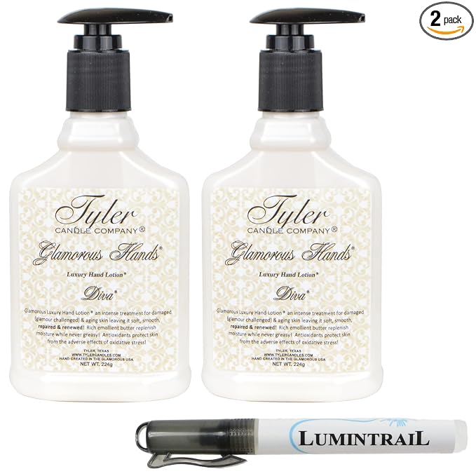 Lumintrail Tyler Glamorous Hands Luxury Hand Lotion 224 grams, Diva, Set of 2, Bundle with a Degreaser Pen