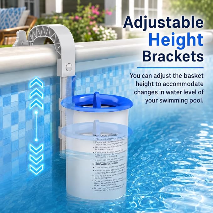 Sepetrel Above Ground Pool Skimmer, 3.5 Liter Floating Pool Surface Skimmer with Removable Debris Basket, Wall Mount Automatic Cleaner Accessories for Tubular, Metal Frame and Inflatable Collar Pools