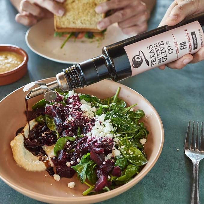 Fig Balsamic Vinegar - Gourmet Barrel Aged Infused Balsamic Vinegar - Great for Dressing Dipping Glazing - No Artificial Flavors or Added Sugar - Made in Texas (8.5 oz, 2 Pack)