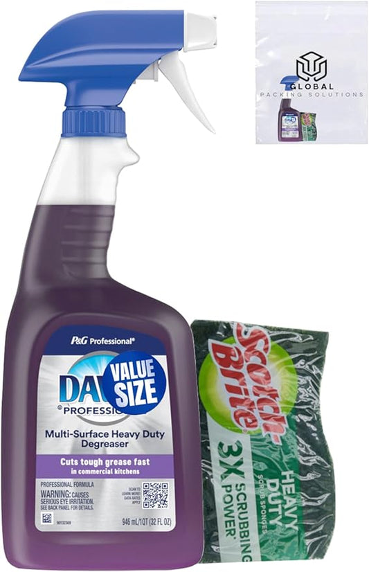 Dawn Professional Multi-Surface Heavy Duty Degreaser Spray 32 Fl Oz bundled with Heavy Duty Scotch Brite Sponge