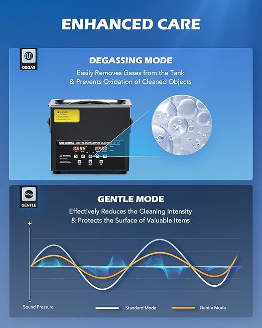 CREWORKS 3L Digital Ultrasonic Cleaning Machine with Degas and Gentle Mode, 120W Ultrasonic Cleaner Machine with Heater and Timer, 0.8 gal Ultrasound Cleaner for Retainer Watch Denture Glasses More