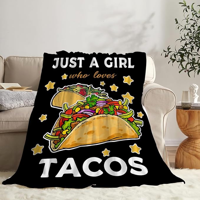 Tijuboni Tacos Throw Blanket Just A Girl Who Loves Tacos Gifts for Girls Boys Women Men Kids Adults Soft Flannel Fleece Blanket for Couch Sofa Bed Home Decor 50"x60"