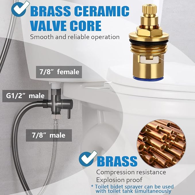 SonTiy Handheld Bidet Toilet Sprayer Gunmetal, Cloth Diaper Sprayer Bathroom Hand Held Jet Spray Bidet Attachment for Toilet with Adjustable Pressure Control, Solid Brass, 7.2" Bidet Wand