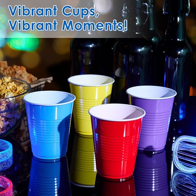Lilymicky 200 Pack 12 oz Disposable Plastic Cups, Assorted Color Plastic Party Cups for Parties, Events, Game and BBQ