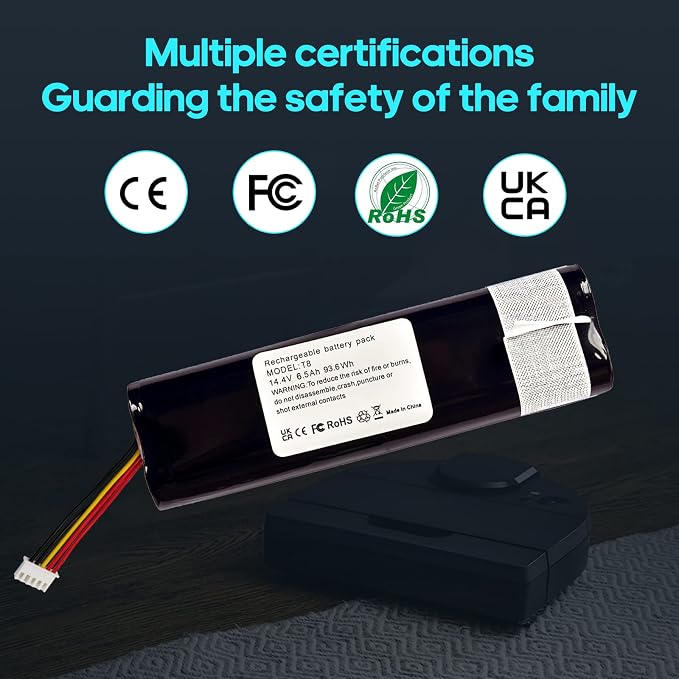 6.5Ah Battery Compatible with Yeedi vac Series、Ecovacs Deebot T5、T8、T9、T10、T20、X1、950 Robotic Vacuum Cleaners Replacement Battery Pack,Side Brush(2pcs)