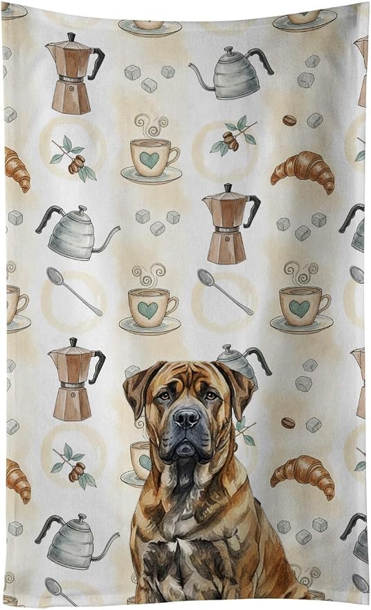 Caroline's Treasures Brindle Boerboel Coffee Bar Kitchen Towel Velour Plush Front and Cotton Loop Back Machine Washable