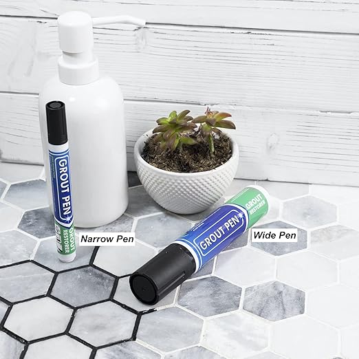Grout Pen Tile Paint Marker: Black 1 Pack and 2 Pack White with Extra Tips (Narrow, 5mm) - Waterproof Tile Grout Colorant Marker for Cleaner Looking Floors & Whitener Without Bleach