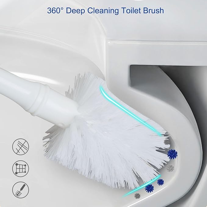 CELOX 2 Set Toilet Brush and Plunger Set, Toilet Brush and Holder Set, Toilet Bowl Brush and Holder, White