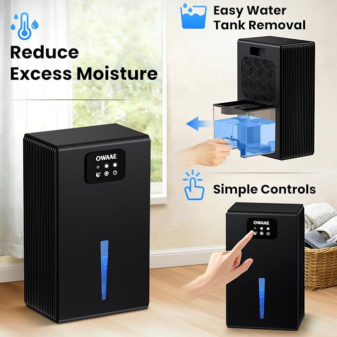 Dehumidifier, 1000 sq.ft Quiet Dehumidifiers for Home Bedroom Basement Bathroom with 95oz Water Tank, Sleep Mode Auto Shut-Off 7 Colors LED Light, Black
