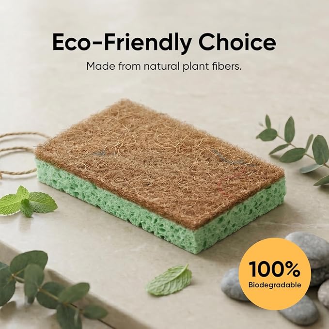 Kitchen Sponges for Washing Dishes, Non-Scratch Cellulose Dish Scrub Sponges, Cleaning Sponges for Household Use, Safe Cleaning Products, Kitchen Sponges Pack of 2, by Superio