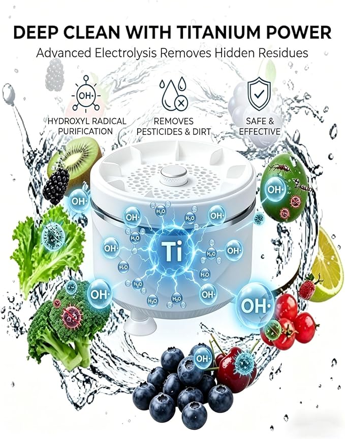 Fruit and Vegetable Cleaner Produce Wash Washer Veggie Spinner Device Natural Portable Kitchen Essentials Home Berry Grape Cleaning Gadget Tool Equipment for Fresh Seed Food Purifier