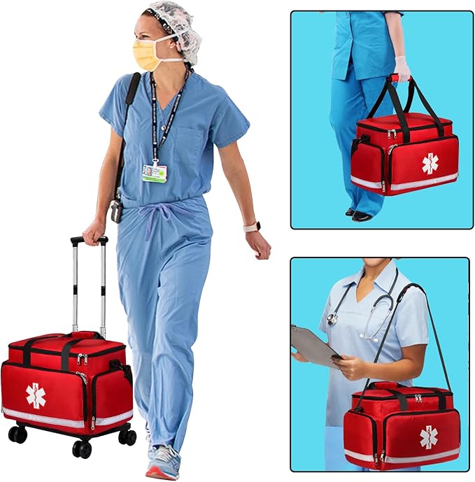 Medical Bag Rolling Roller Bag Trolley Duffel Nurses EMT CNA RN Empty for First Aid Responder Home Health Care Nursing Student Roll Duffle Bag Carry on Wheels Wheeled Work Physicians Doctor