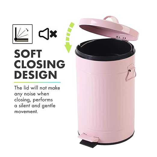 Pink Trash Can with Lid, Bathroom Bedroom Waste Basket Soft Close, Small Garbage Can, Retro Vintage Home Office Trash Can, 12 Liter/3 Gallon, Glossy Pink