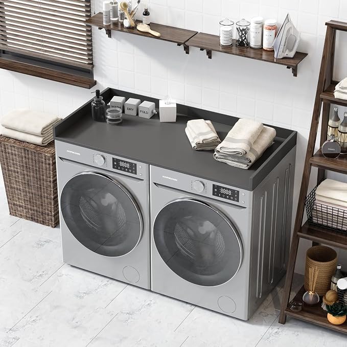 OfficeSimpli Washer Dryer Countertop, Made in USA, Non-Slip Pads, Laundry Room Wood Topper, Washer Dryer Cover for Top, Laundry Countertop, Laminate Finish (Slate Grey, Large (27.5" x 58"))