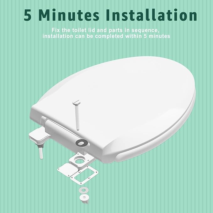 Toilet Seat Elongated + Bidet Attachment Blue, 3 Wash Modes + Water Adjustable, Quiet Toilet Attachment Save Energy