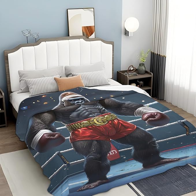 Tijuboni Gorilla Boxing Throw Blanket Funny Boxing Gifts for Men Women Boys Girls Kids Adults Soft Flannel Fleece Blanket for Couch Sofa Bed Home Decor 60"x80"