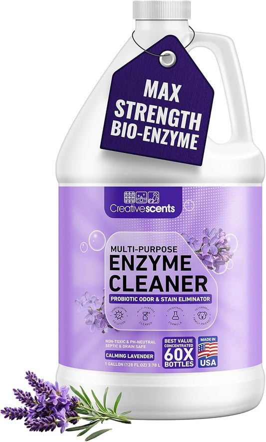 Creative Scents Multipurpose Enzyme Cleaner & Odor Remover | Super Concentrated for Floor, Carpet, Drain | Pet Urine Odor Eliminator | Cleaner for Cat Urine & Dog Poop | 1 Gallon - Calming Lavender