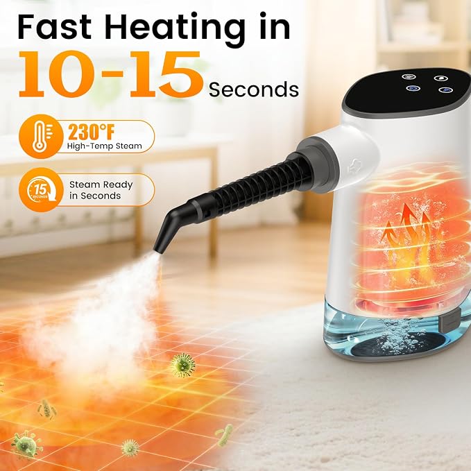 Pressurized Steam Cleaner, Multipurpose Steam Cleaner for Home with 450ML Detachable Tank and Safety Lock,Steamer for Cleaning Floor, Upholstery, Grout,Car,Bathroom and Kitchen