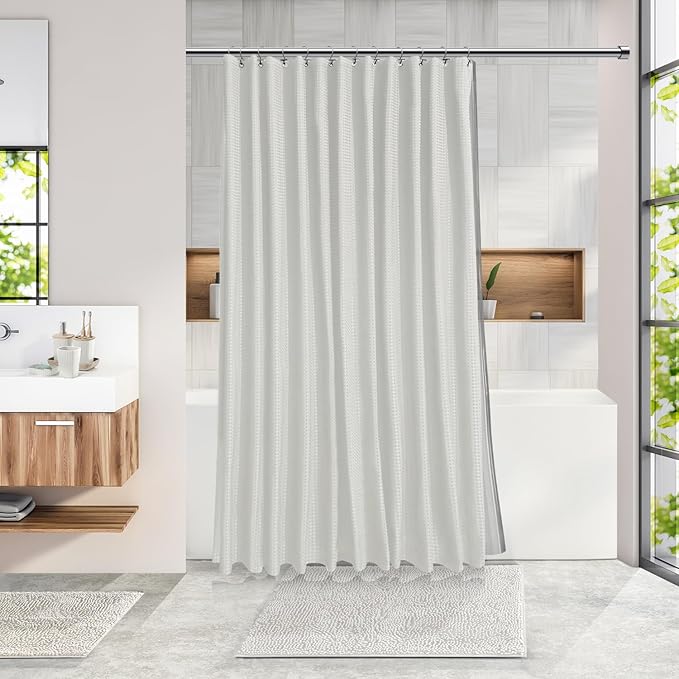 Clara Clark Bathroom Accessories Set - Bathroom Set, Bathroom Accessory Set, Shower Curtain Set, Toilet Brush, Trash Can & Soap Dispenser - White - 20PC
