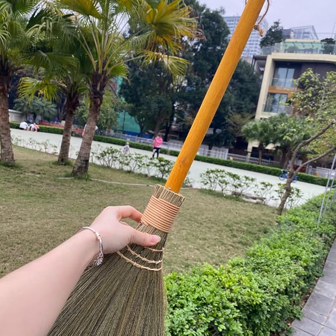Handmade Whisk Sweeping Orange Broom - Vietnamese Straw Soft Broom - Brooms Decorative 12.2" Width, 28.35" Length