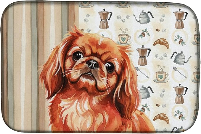 Caroline's Treasures Red Pekingese Coffee Bar Dish Drying Mat Absorbent Dish Drying Mat Pad for Kitchen Counter Dish Drainer Mat for Countertop, 14 x 21", Multicolor