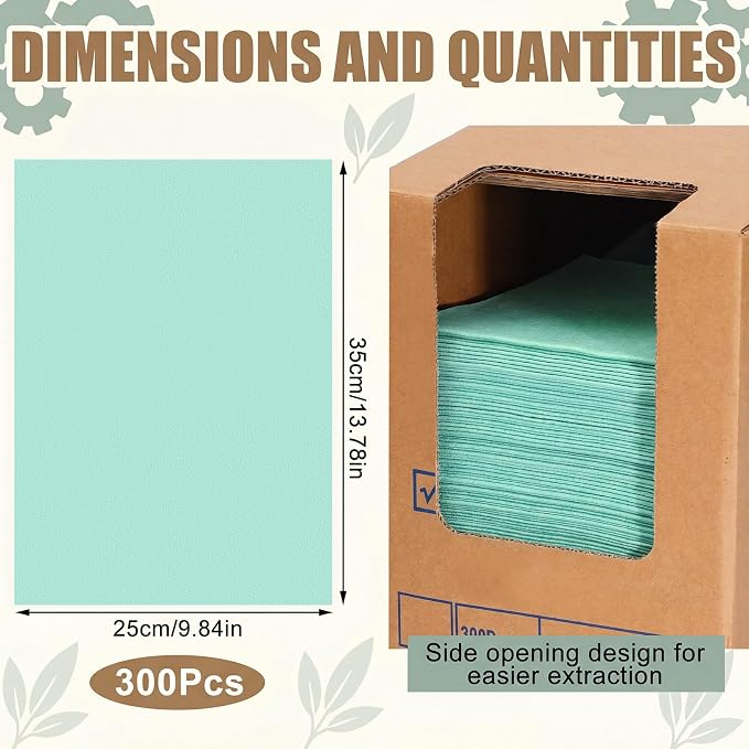 HunnmingRe 300 Sheets 9.84 x 13.78 in Disposable Shop Towels Bulk Heavy Duty Shop Towels Lint Free Paper Absorbent Anti Dissolution for Garage Car Work (Green)